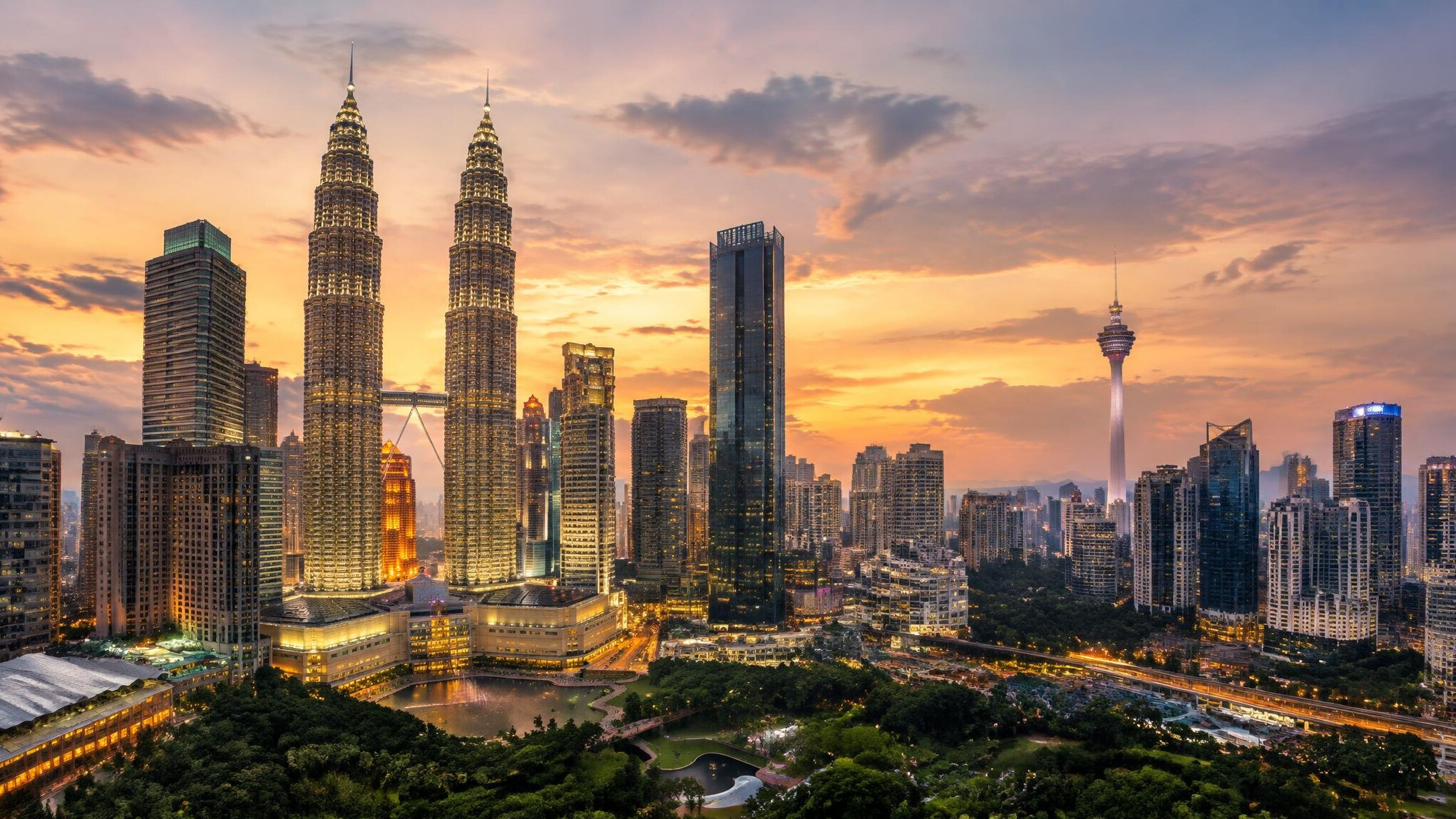 Kuala Lumpur city skyline with skyscrapers at dusk