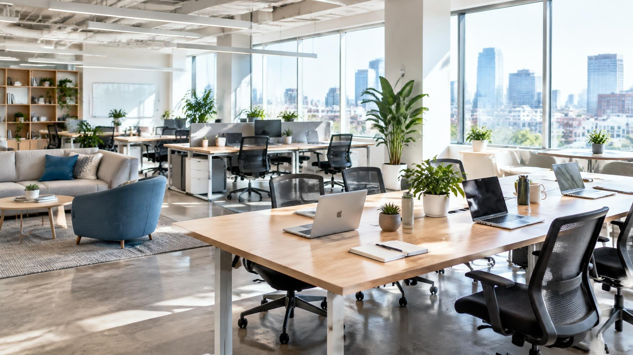 Open-plan corporate office collaborative workspace